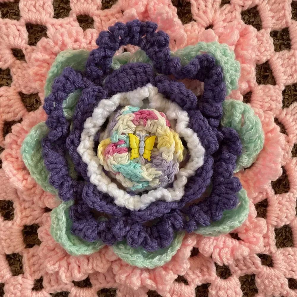 Handmade Crochet Baby Blanket Pink Pastel Flower Granny Square 29x29